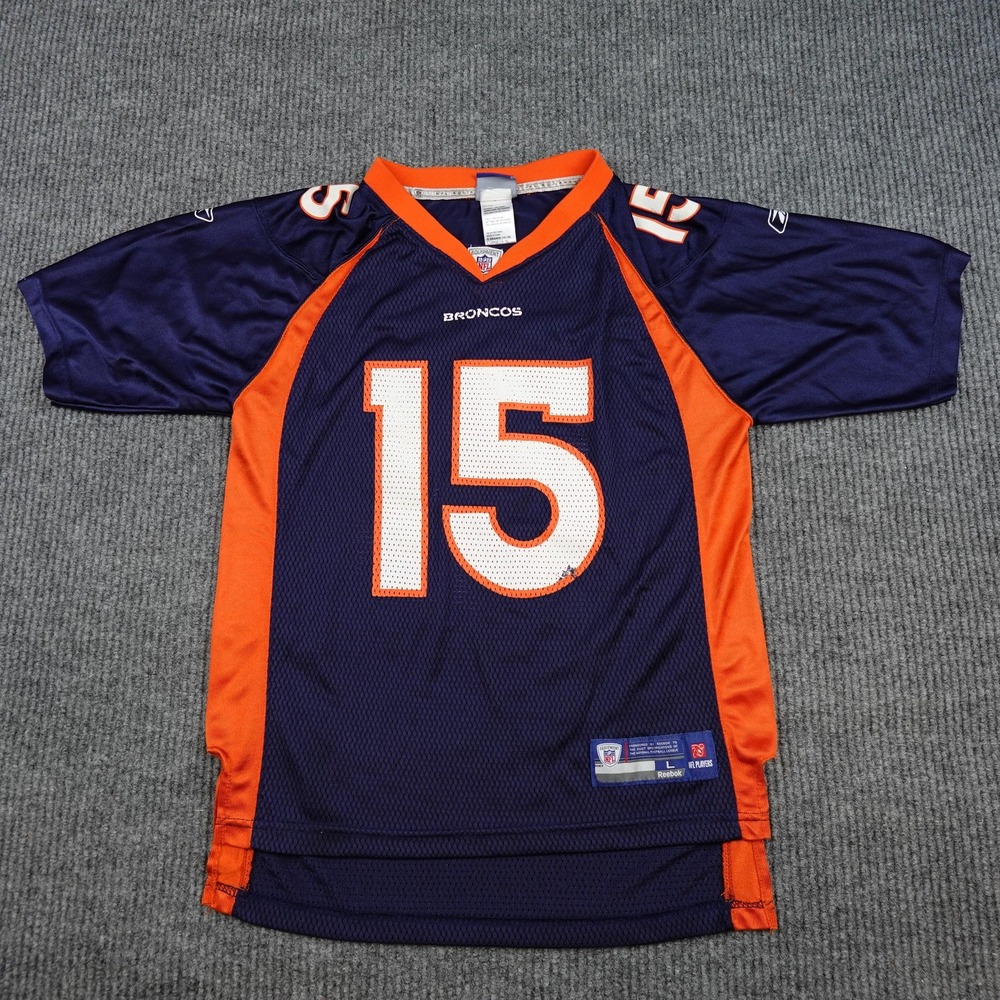 Denver Broncos Football Jersey Boys Large Blue NFL Reebok Tim Tebow 15 On Field